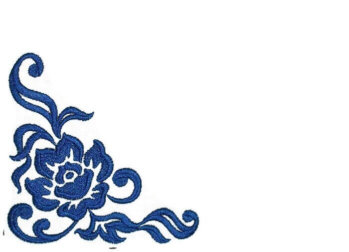 Royal Damask blue floral embroidered quilt label to customize with your personal message