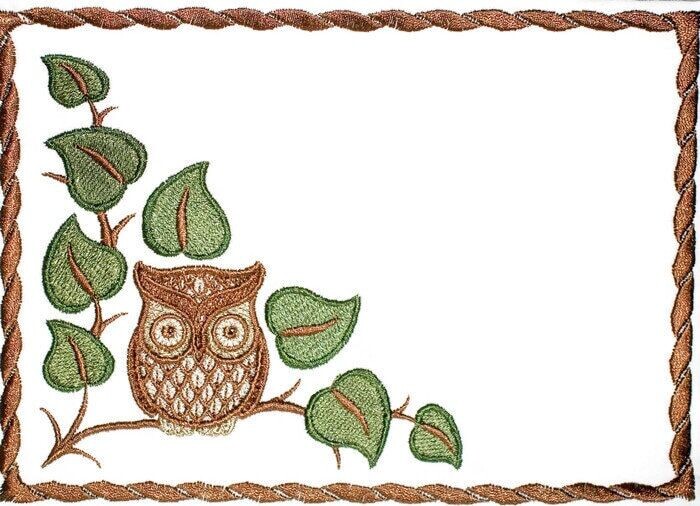 Owl on a branch embroidered quilt label to customize with your personal message - label #1255