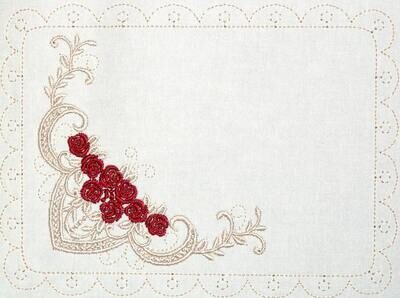 Red Rose embroidered quilt label to customize with your personal message