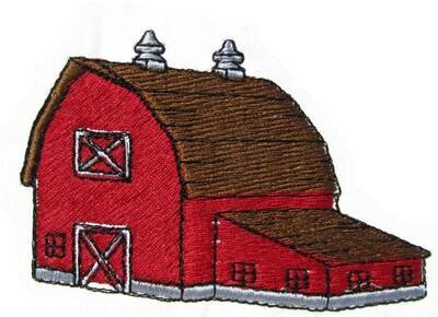 Country Barn Embroidered Quilt Label, Customize text, Farm Red Building