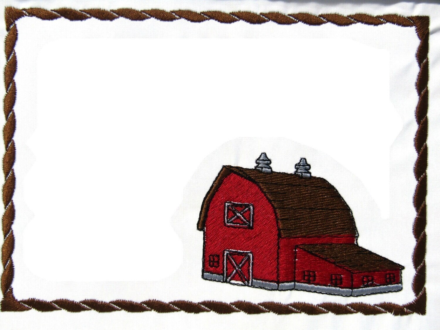 Country Barn Embroidered Quilt Label, Customize text, Farm Red Building