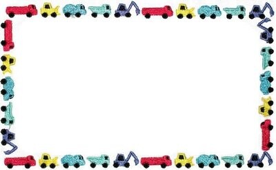 Construction vehicles embroidered quilt label, to customize with your personal message