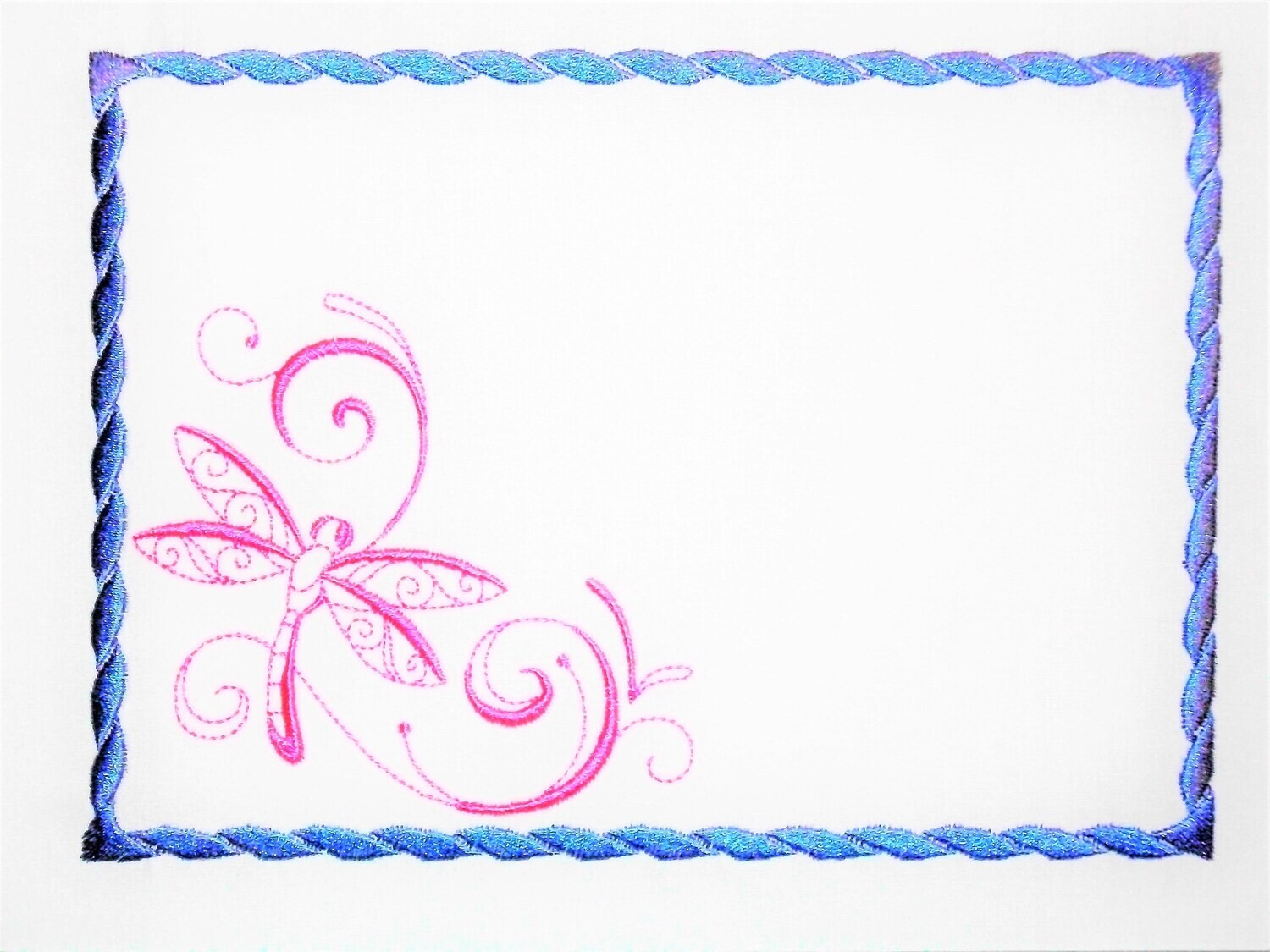Dancing Dragonfly embroidered quilt label to customize with your personal message