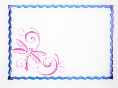 Dancing Dragonfly embroidered quilt label to customize with your personal message