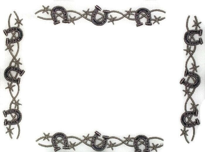 Lucky Horseshoes &amp; barbed wire embroidered quilt label to customize with your personal message