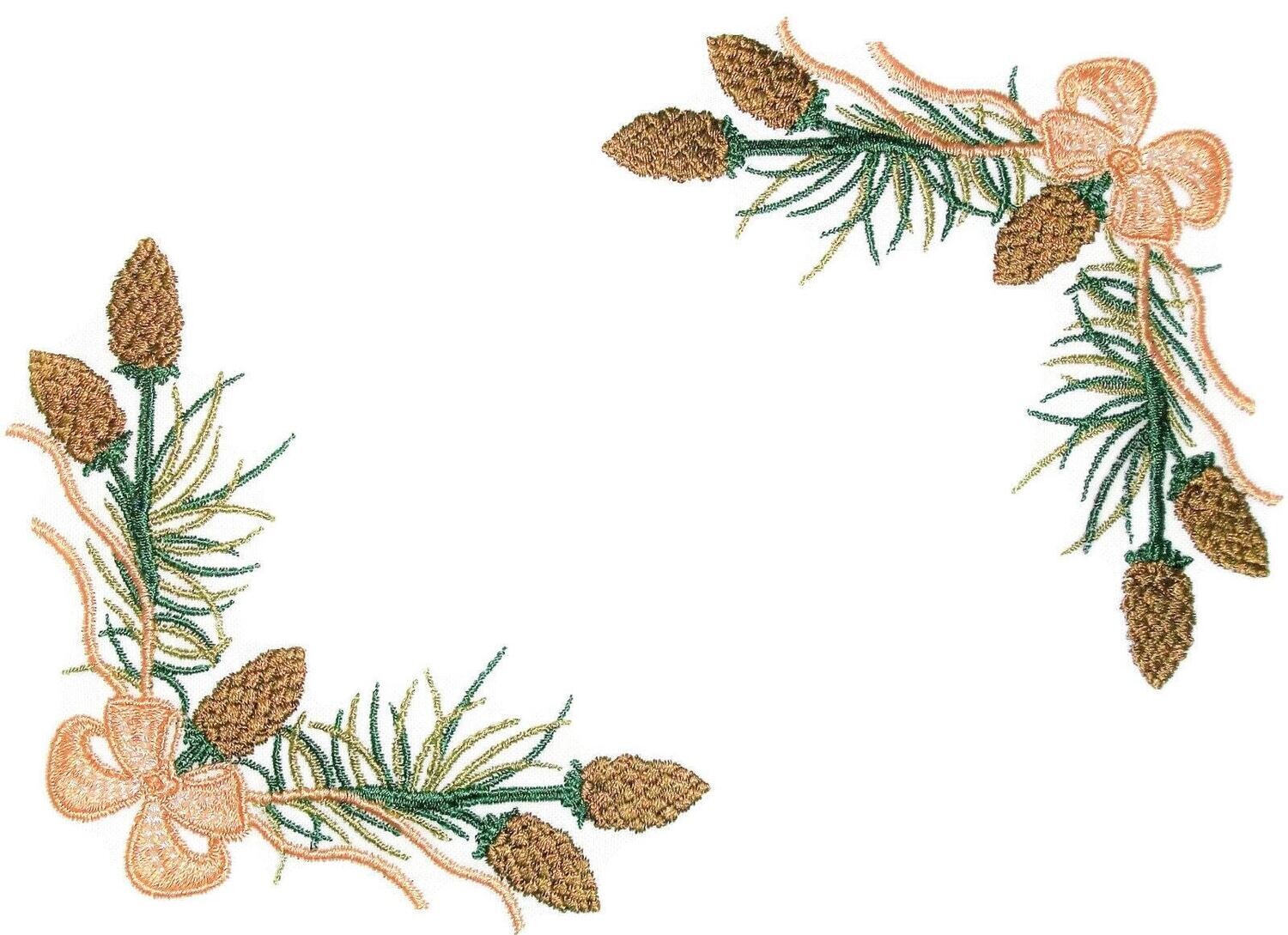 Pinecone and ribbon embroidered quilt label, to customize with your personal message