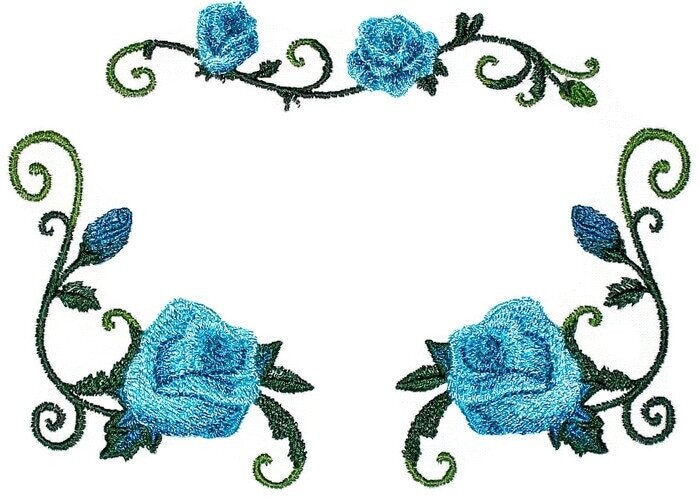 Blue Rose floral Embroidered Quilt Label to customize with your personal message