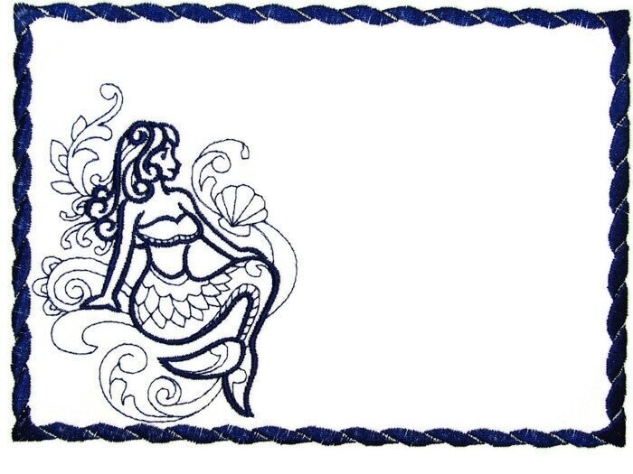 Mermaid Doodle Embroidered Quilt Label to customize with your personal message
