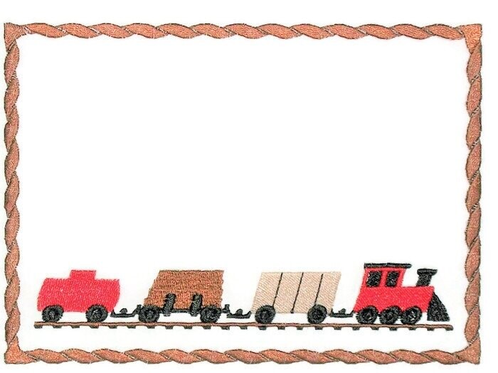 Choo Choo Train embroidered quilt label to customize with your personal message