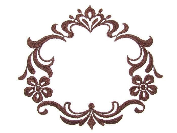 Damask brown frame embroidered quilt label to customize with your personal message