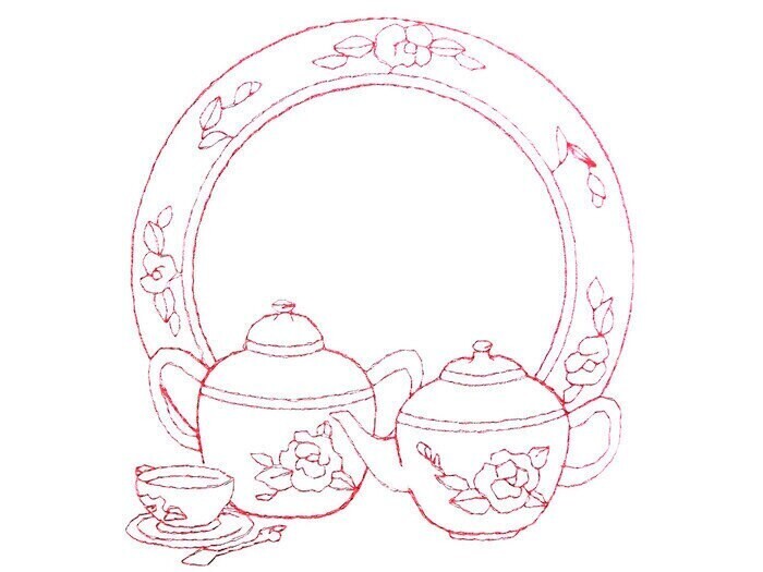 Redwork Tea embroidered quilt label to customize with your personal message