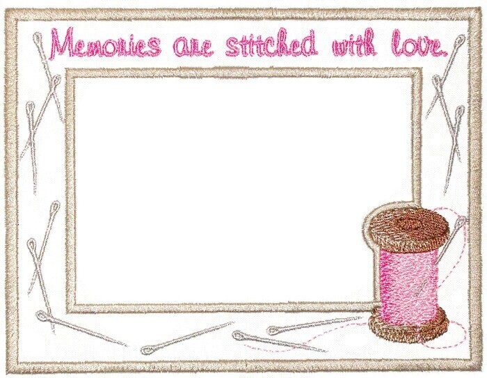 Sewing thread &amp; needle themed embroidered quilt label to customize with your personal message