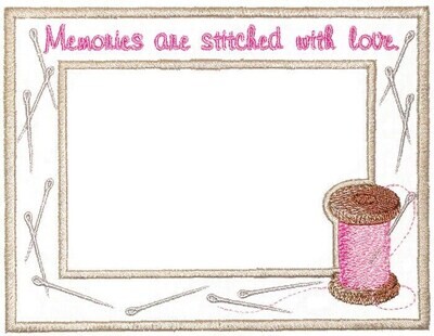 Sewing thread &amp; needle themed embroidered quilt label to customize with your personal message