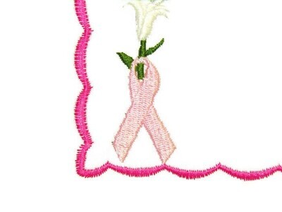 Lily breast cancer awareness embroidered quilt label to customize with your personal message