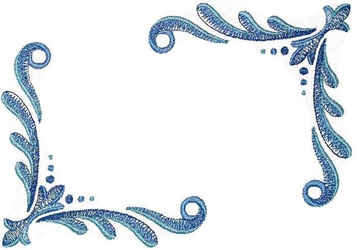 Delft blue scrolled embroidered quilt label to customize with your personal message