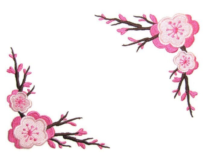 Cherry Blossoms embroidered quilt label to customize with your personal message