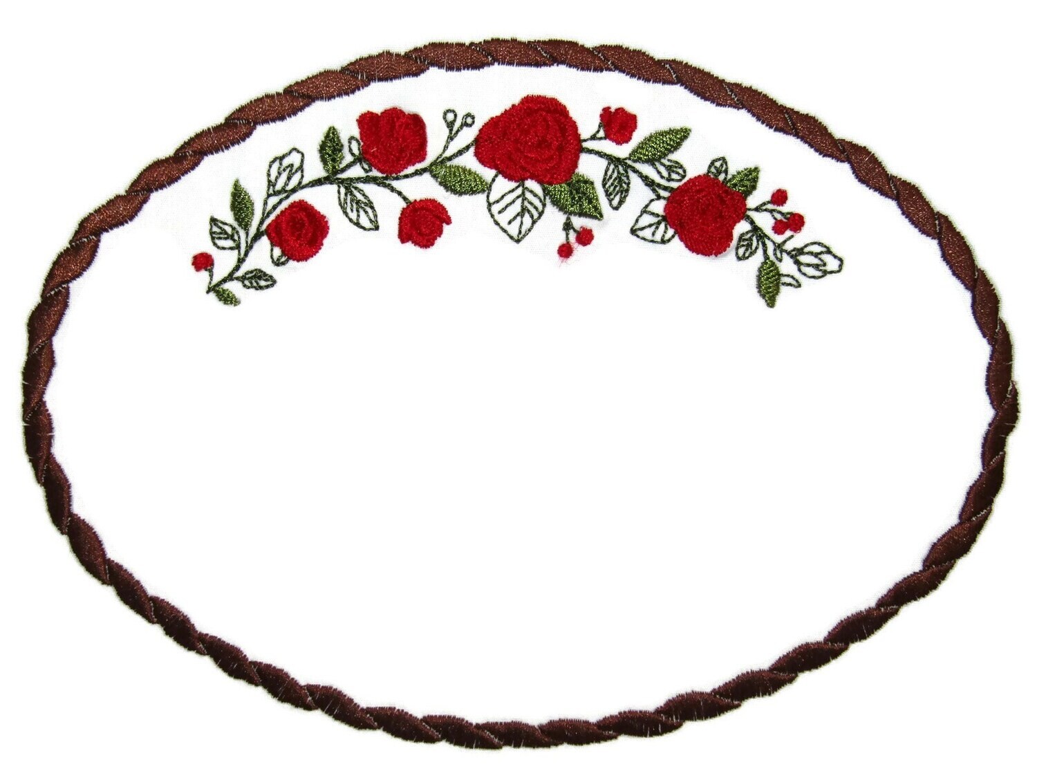 Red Rose swag embroidered quilt label to customize with your personal message