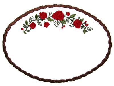 Red Rose swag embroidered quilt label to customize with your personal message