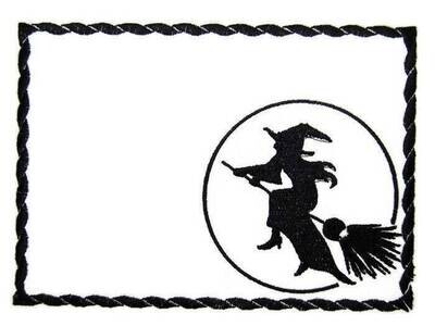 Flying Witch embroidered quilt label to customize with your personal message
