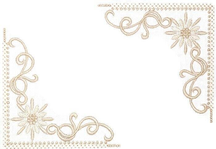 Beige floral scrollwork embroidered quilt label to customize with your personal message