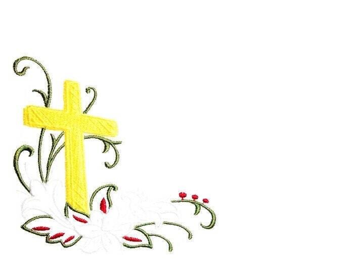 Easter Lily Cross embroidered quilt label to customize with your personal message