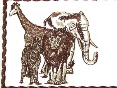 Safari animals embroidered quilt label to customize with your personal message