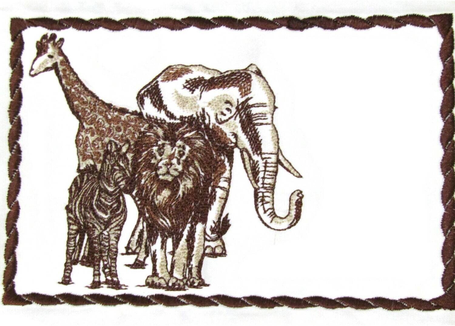 Safari animals embroidered quilt label to customize with your personal message