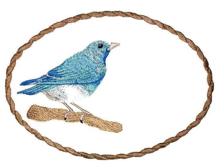 Mountain blue bird embroidered quilt label to customize with your personal message
