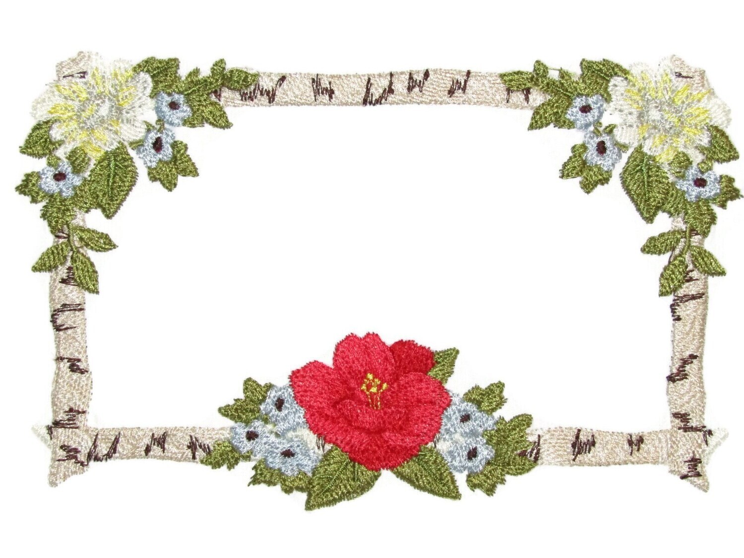 Floral birch floral frame embroidered quilt label to customize with your personal message