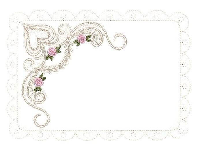 Roses and Lace embroidered quilt label for blocks or tops, to customize with your personal message