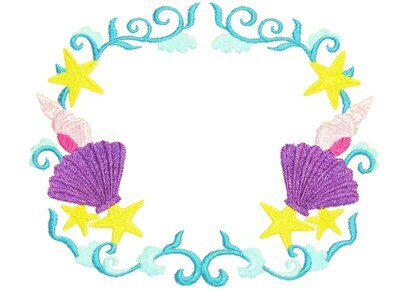 Seashell filigree embroidered quilt label to customize with your personal message