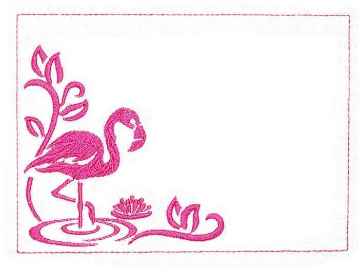 Pink Flamingo embroidered quilt label to customize with your personal message
