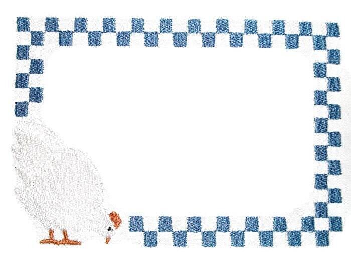 Farm hen checkered embroidered quilt label, to customize with your personal message