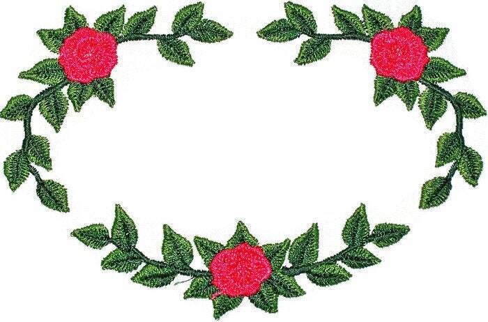 Red Rose swag floral Embroidered Quilt Label to customize with your personal message