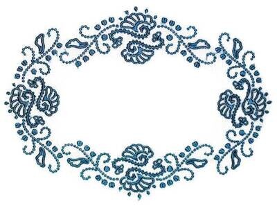 Blue candlewick filigree embroidered quilt label to personalize with your own message