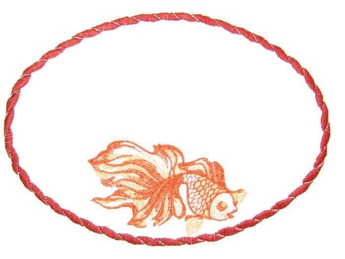 Goldfish embroidered quilt label to customize with your personal message