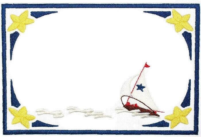 Nautical Sailboat scene embroidered quilt label, to customize with your personal message