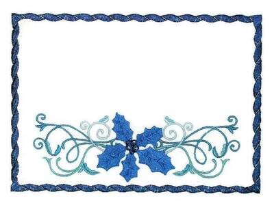 Blue Christmas Holly embroidered quilt label to customize with your personal message