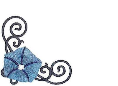 Blue Morning Glory floral Embroidered Quilt Label to customize with your personal message