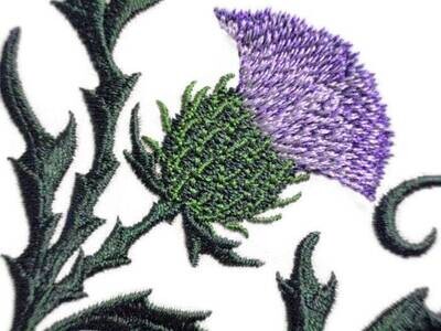 Thistle embroidered quilt label to customize with your personal message