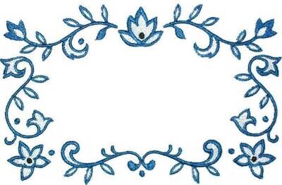 Blue Art Deco Swirls embroidered quilt label, to customize with your personal message