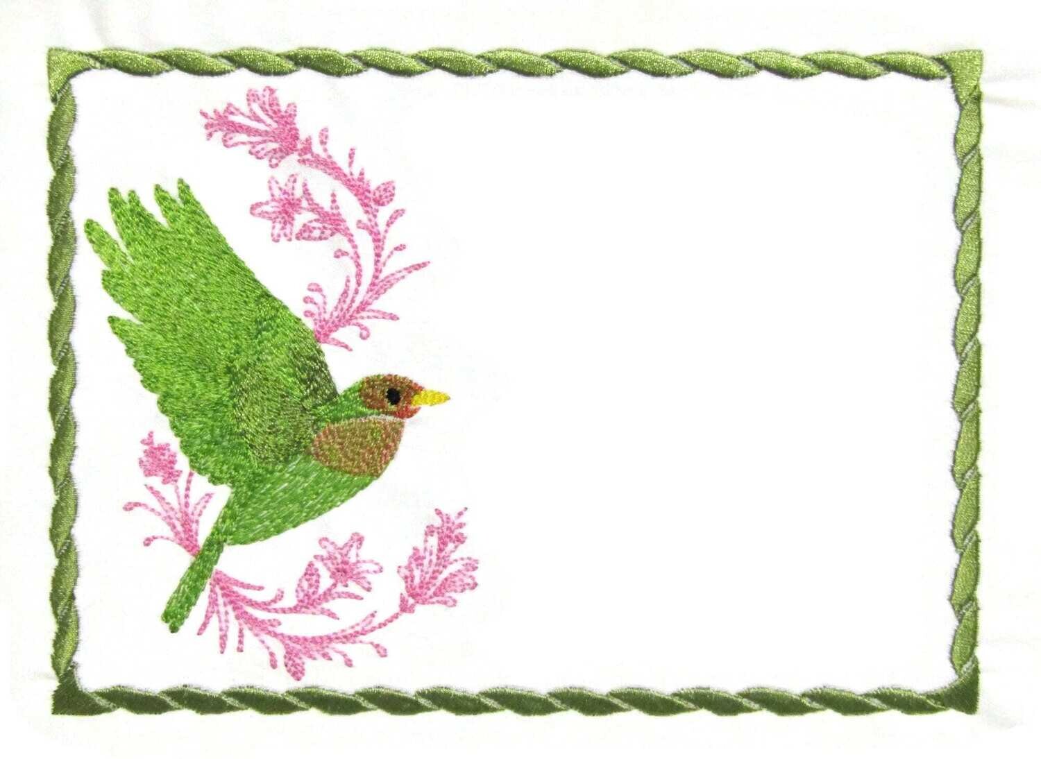 Lovebird Floral embroidered quilt label to customize with your personal message