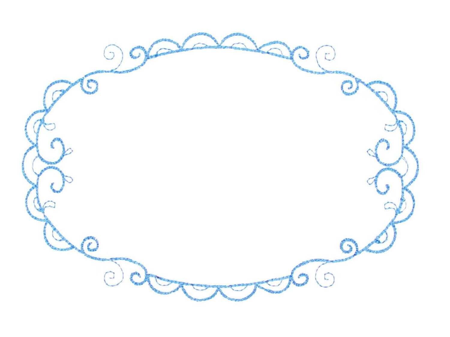 Blue Filigree oval embroidered quilt label to customize with your personal message