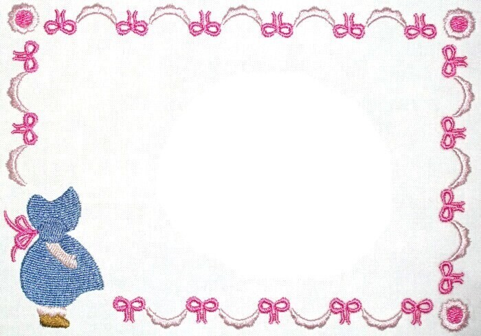 Sunbonnet Sue embroidered quilt label, to customize with your personal message