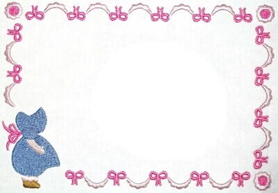 Sunbonnet Sue embroidered quilt label, to customize with your personal message
