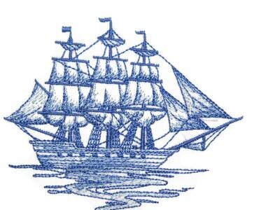 Sailing Ship embroidered quilt label to customize with your personal message