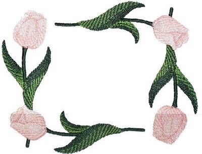 Tulip floral design frame Embroidered Quilt Label to customize with your personal message