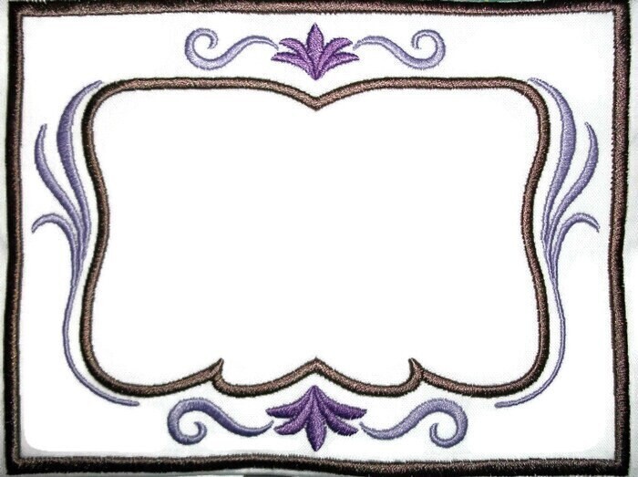 Purple filigree embroidered quilt label to customize with your personal message