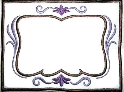 Purple filigree embroidered quilt label to customize with your personal message