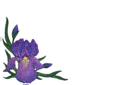 Purple Iris embroidered quilt label to customize with your personal message